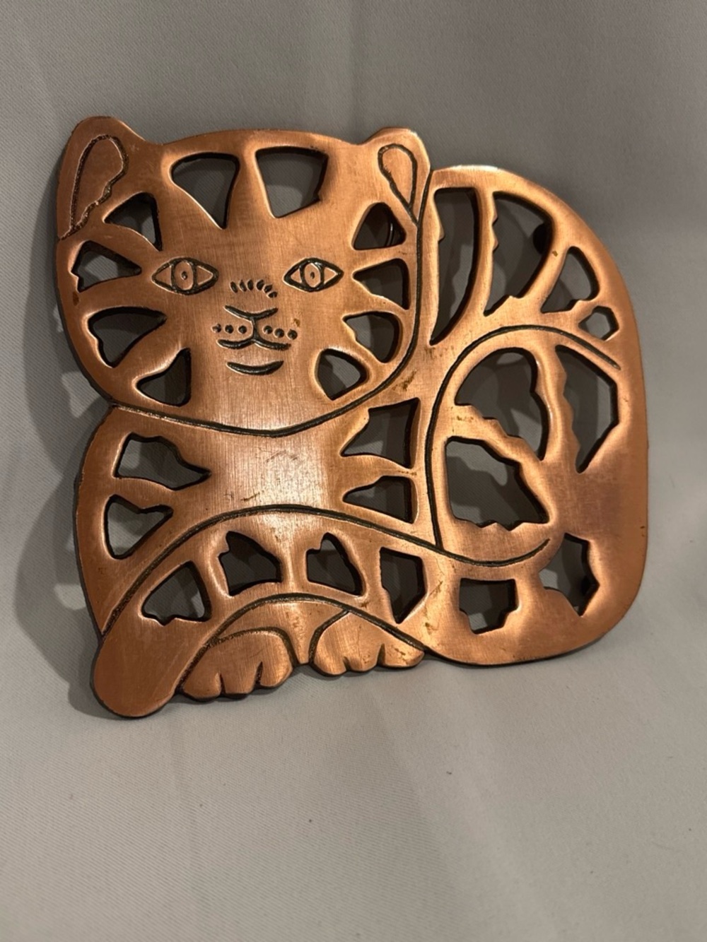 Copper Cat Wall Art - Decorative Metal Cat Sculpture
